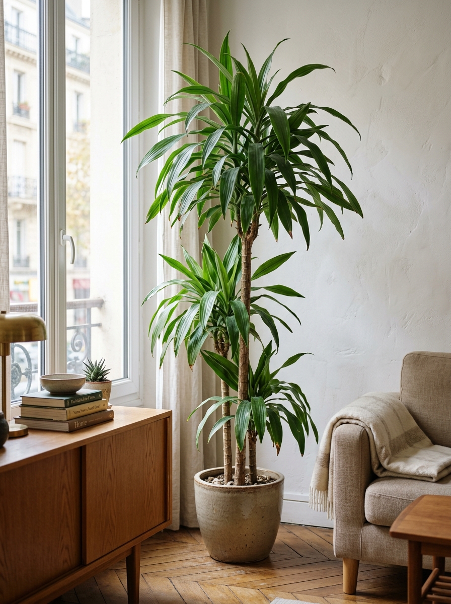 Großer Drachenbaum in einer Wohnungsecke