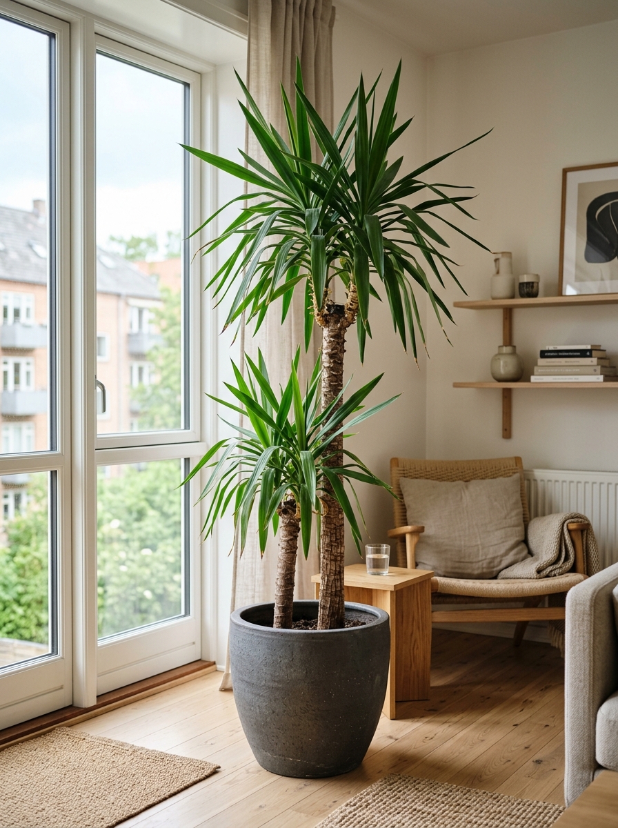 Große Yucca Zimmerpflanze in hellem Raum