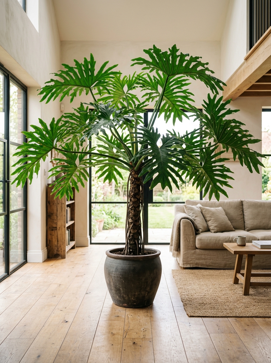 Baum-Philodendron mit großen eingeschnittenen Blättern